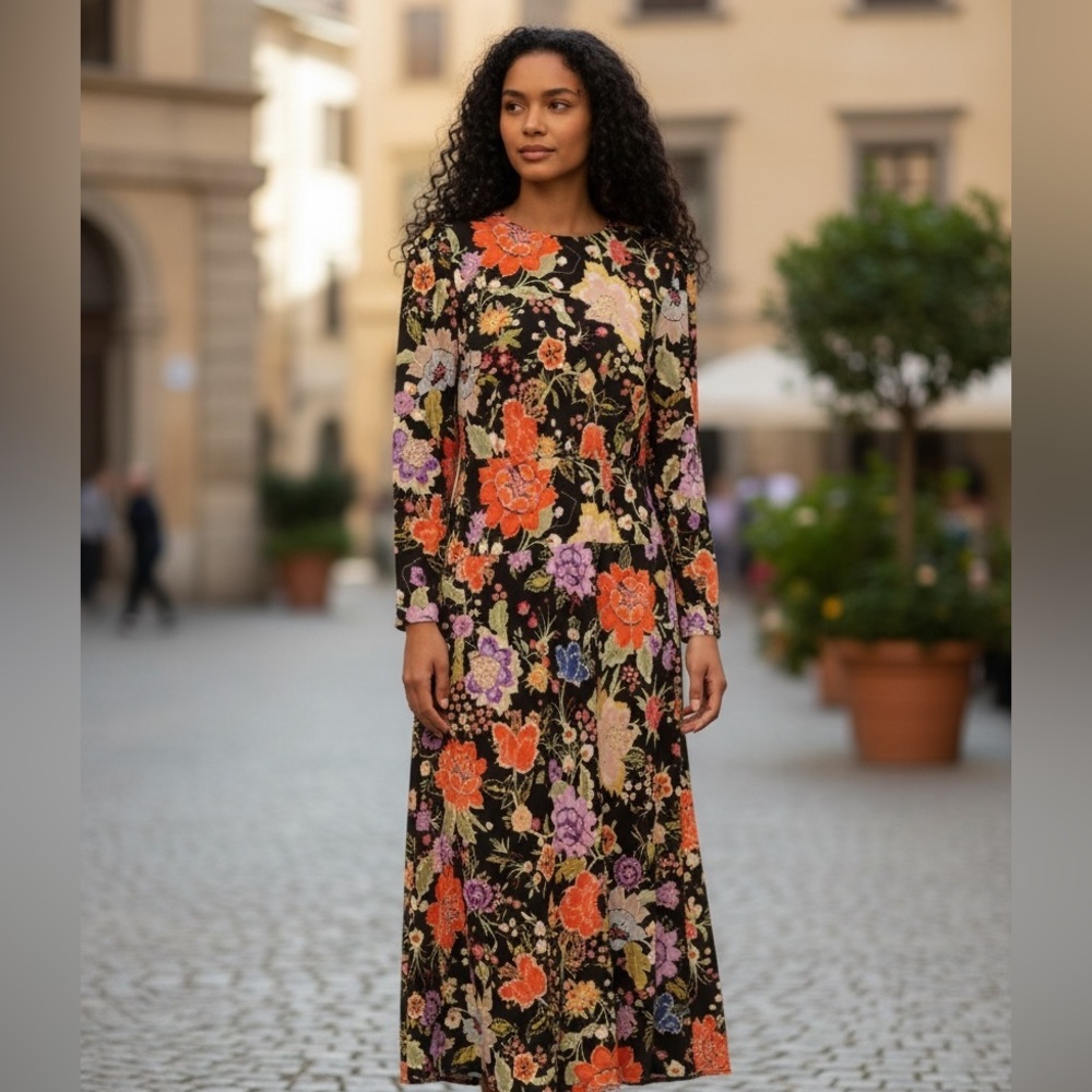 Rixo London Greta Floral Long Sleeve Maxi Dress Size XS EUC Cottagecore Modest
